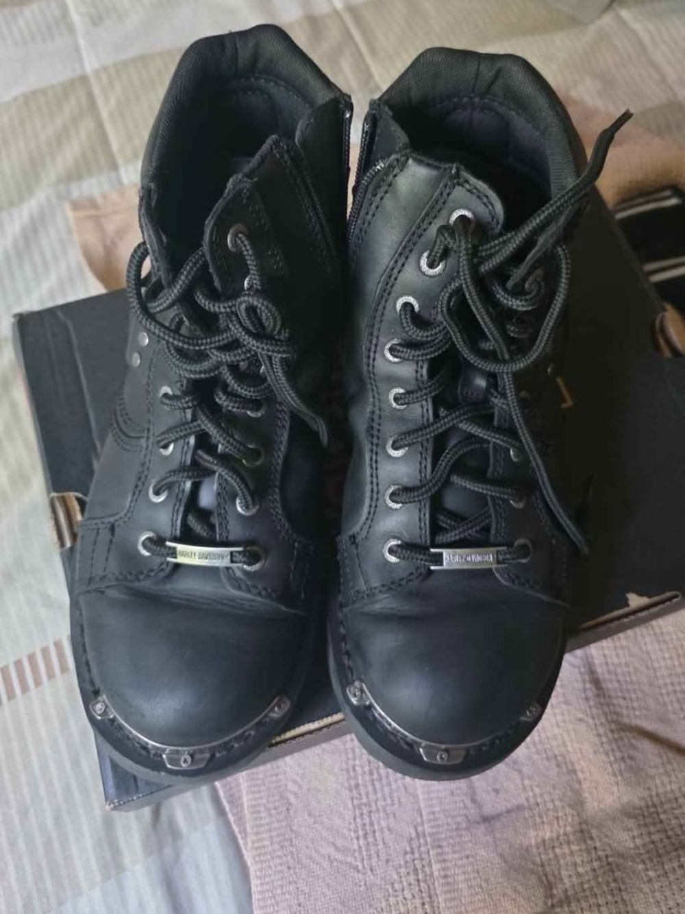Harley-Davidson Black Leather Lace-Up Motorcycle Boots - Picture 4 of 6